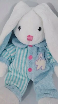 Dandee Peluche Conejito Blanco Rayas Azules Conejo Rosa Botones Bebé Juguete Suave  Foto 1 de 4