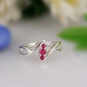Genuine Ruby Birthstone Ring 925 Sterling Silver Engagement Solitaire Ring - Picture 1 of 5