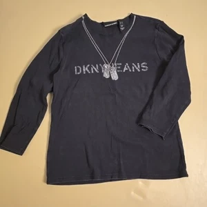 Vtg 90s DKNY Jeans Womens T-Shirt Sz XL Black Long Sleeve Preowned Retro Wear  - Picture 1 of 9