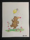 Birthday Cartoon Bear Mouse & Balloon 7X9" Greeting Card Art #4118 W/ 10 Cards
