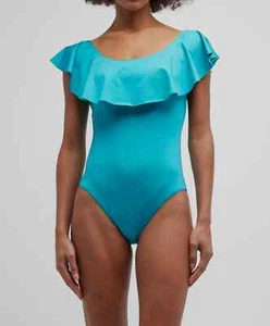 Trina Turk womens Monaco Ruffle One Piece Swimsuit size 6 Ceramic Aqua Teal $154 - Picture 1 of 10