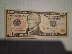 2013 10.00 dollar bill low serial number and off center - Picture 1 of 2