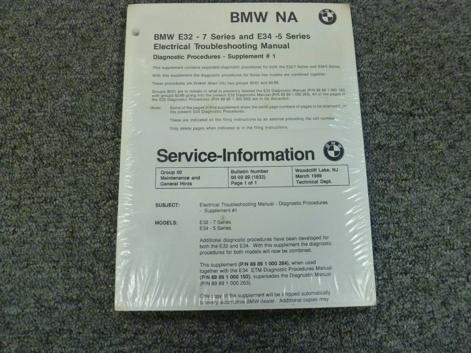 1986-1988 BMW 730i 735i 740i 750i Sedan diagramas de fiação elétrica manual 1987 - Imagem 1 de 1