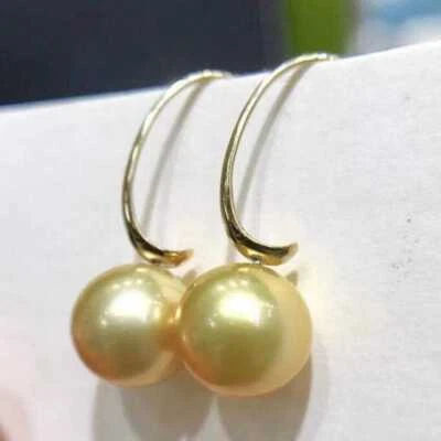 Pendientes de perlas concha dorada lóbulo de la oreja 16 mm gancho de 18 quilates gancho de acuicultura boda Foto 1 de 4