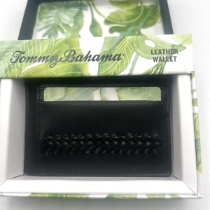 Tommy Bahama Para Hombres Cuero Negro Detalle Cordones Tarjetero Regalo En Caja NUEVO - Imagen 1 de 9