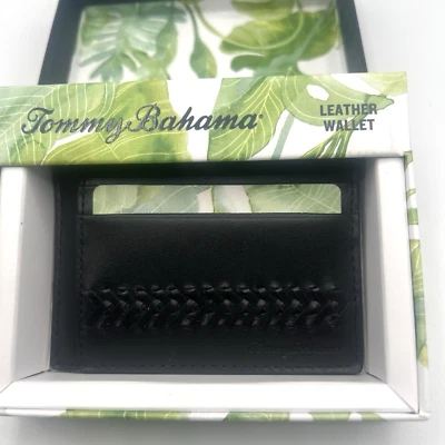 Tommy Bahama Para Hombres Cuero Negro Detalle Cordones Tarjetero Regalo En Caja NUEVO Foto 1 de 4