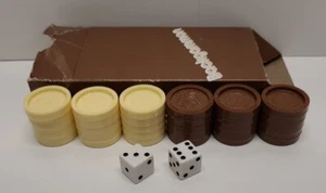 1973 Whitman Backgammon Ersatzteile 15 braun, 15 cremefarbene Dame, 2 Würfel - Bild 1 von 5