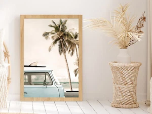 Van near Palm Beach Faded Photograph Glass Framed Wall Art, Ready to Hang - Imagen 1 de 6