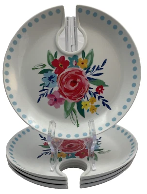 PIONEER MUJER FLORAL 4 TABLERO DE MEZCLA DE PLÁSTICO APERITIVO PLATOS SOSTIENEN COPA DE VINO Foto 1 de 4