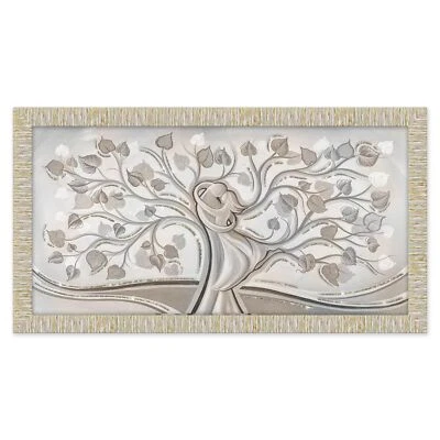 Quadro Moderno cornice Bianca Oro ALBERO ABBRACCIO MIX 60x110 cm con Glitter - Immagine 1 di 4
