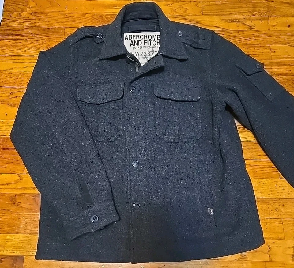 Abercrombie & Fitch Wool Coat Shacket Military Retro Y2K Gray Lined Men’s- XL - Image 1 of 4