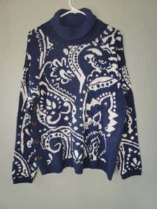 NWT St John's Bay Womens Size Large Blue And White Paisely Super Soft Sweater - Picture 1 of 7
