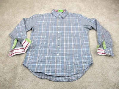 Robert Graham Shirt Men Large Blue Houndstooth Flip Cuff Preppy Casual Button Up - Image 1 of 4