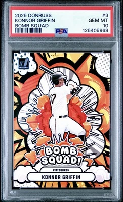 2025 Panini Donruss Konnor Griffin Bomb Squad #3 Rookie RC Pirates PSA 10 - Image 1 of 2