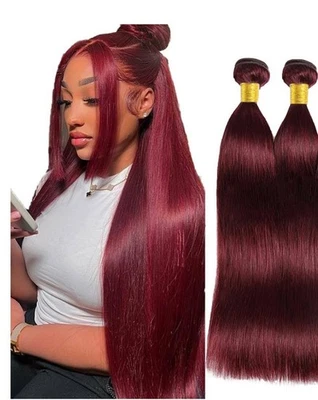 Paquetes 99j Borgoña Cabello Humano Paquetes Rectos Cabello Humano 30 32 Pulgadas Foto 1 de 4