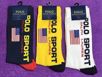 Pacote com 3 Meias Polo Ralph Lauren Esportivas Azul Marinho, Amarelo, Branco Novo em folha  - Imagem 1 de 4