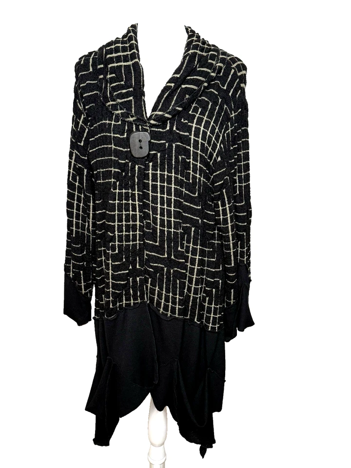 Chaqueta Suéter Cárdigan Transparente Negro Tostado Arrugado Elástico Tejido Boho Alemania Foto 1 de 4