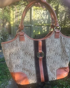 Jaeger monogram Canvas Large Tote Bag leather strap - Picture 1 of 10