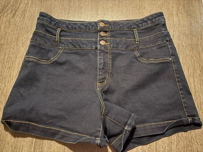 Refuge Women's High Rise Dark Blue Denim Jean Cuffed Shorts Size 14 - Image 1 of 4