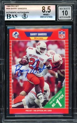 SALE! Barry Sanders Signed 1989 Pro Set RC 494 Lions BGS 8.5 Auto GM 10 Beckett - Image 1 of 2