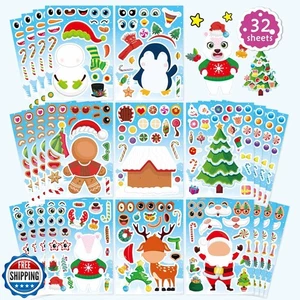 32 Sheets Christmas Stickers for Kids, Make Your Own Characters M - Picture 1 of 5