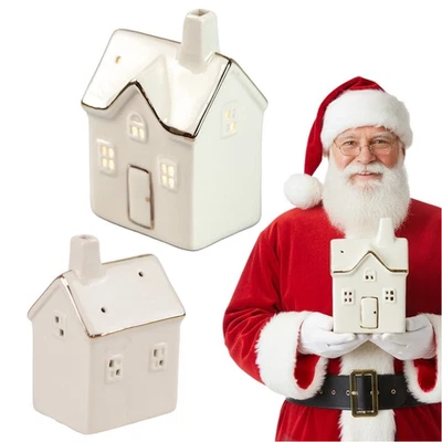 Weihnachtsdeko Led Lichthäuser Weisse Häuser Weihnachtshaus Beleuchtet Keramik - Bild 1 von 4