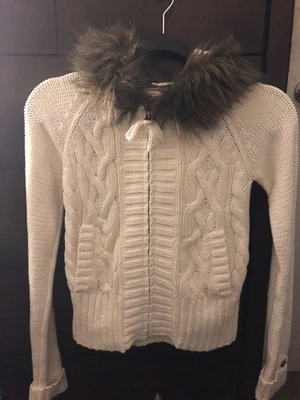 gap kids кремовый кабель вязаный свитер куртка искусственного меха капюшон размер 10 L - Изображение 1 из 4