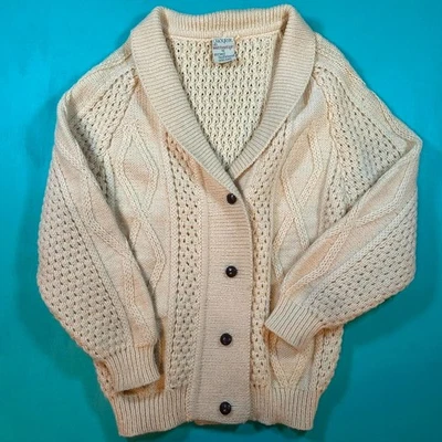 Cárdigan de punto de lana pura vintage años 90 suéter lana irlandesa botón M cárdigan Foto 1 de 4