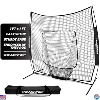 PowerNet Baseball Softball Practice Net 7x7 with Baseball Accessories for - Image 1 of 4