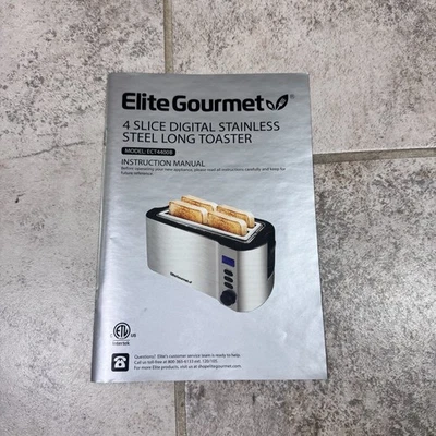 Elite Gourmet Ranura Larga 4 Rebanadas Tostadora Temporizador de Cuenta Regresiva 6 Tostadas Ajuste Acero Foto 1 de 3