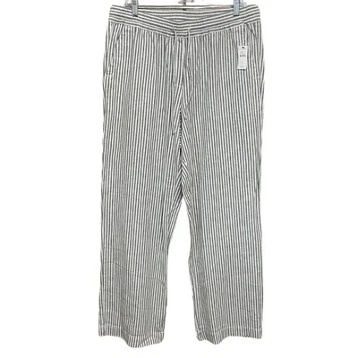 Talbots Linen Blend Drawstring Pants Size L Olive Stripe Wide Leg Coastal NEW - Image 1 of 4