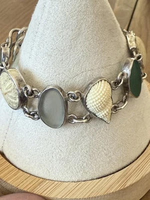 Jessica Lee Artisan Vintage Sterling Silver Sea Glass and Shell Bracelet - Image 1 of 4