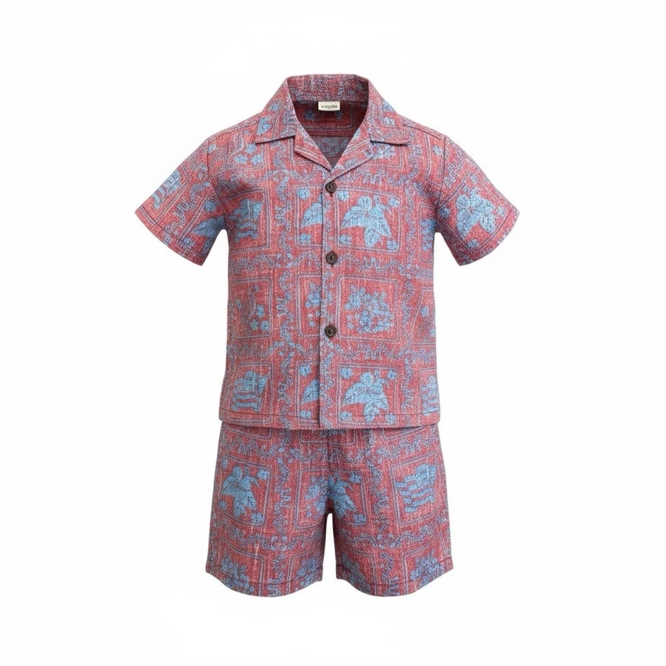 Set camicia e pantaloncini hawaiani bambini Reyn Spooner stampa vintage nuovi senza etichette - Immagine 1 di 4