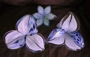 Genuine Italian Murano Italy Flower Set Of 4! Blown Glass Blue White Flowers - Picture 1 of 20