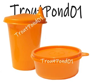 Tupperware Campana Vasos Niños Snack Cup Set Sippy Sipper Sello 7 OZ Tazón Naranja - Imagen 1 de 3