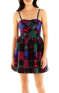 Arizona Juniors Girls Cotton Fashion Dress Blue Red Green Plaid Tartan $42 - Picture 1 of 10