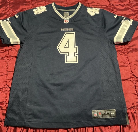 Nike Dallas Cowboys Football Dak Prescott #4 Jersey Navy Blue NFL Youth XL Cover
