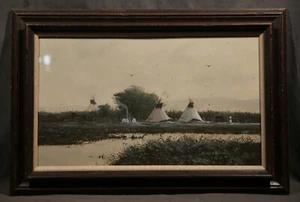 Pintura Gouache Cuervo Americano de Tipi Nativo Americano Campamento Antiguo - Imagen 1 de 12