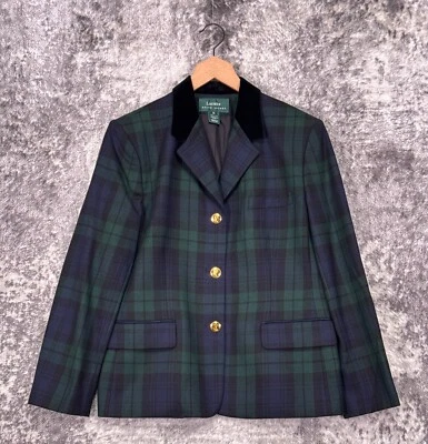 Vintage Lauren Ralph Lauren Jacket 14 Womens Black Watch Tartan Wool Blazer - Image 1 of 4