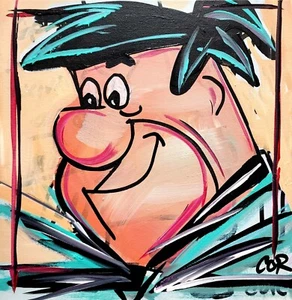 CORBELLIC EXPRESSIONISM 12X12 FLINTSTONE HANDMADE SIGNED COLORFUL ART PAINTING - Picture 1 of 7