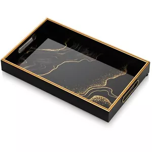 Decorative Serving Tray Black Coffee Table Tray With Handles For Ottoman Home D - Picture 1 of 9