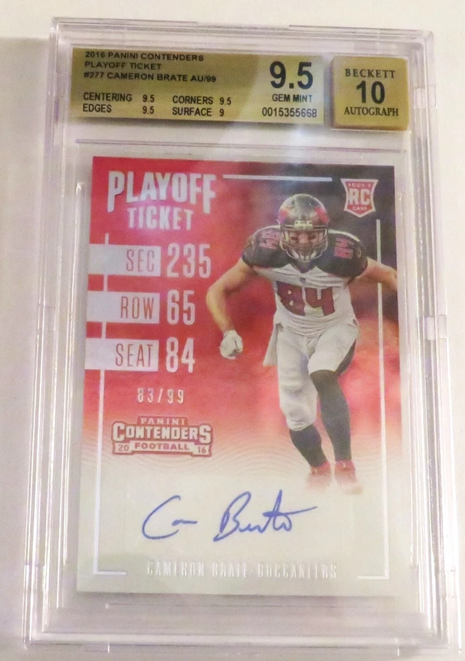 2016 NFL Contenders Playoff Ticket Tampa Bay TE Cameron Brate Auto RC BGS 9.5 - Image 1 of 3