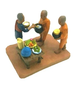 Thai Antique 1800s Dollhouse dolls man make merit  monk food lotus  collectible  - Picture 1 of 4