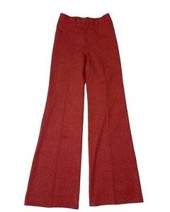 Vtg 70s Bell Bottom Pants Red Disco Western Nubby Polyester Flare Salmon 27x34 - Picture 1 of 11