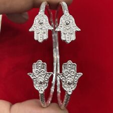 Pair Of Crafted Arabic Hamsa Head Handmade West Indian Sterling Silver Bangles