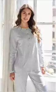Pigiama serafino da donna manica lunga in cotone jersey intimo Linclalor 71360 - Picture 1 of 4