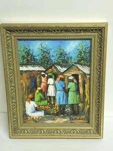 JB Moricette Oil on Canvas Painting of Village Scene FOLK ART Haitian ESTATE ART - Picture 1 of 5