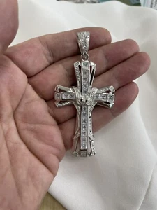 Ciondolo Croce Argento Sterling Set Zircon Ciondolo Croce 30,50 Grammi - Confezione Regalo - Foto 1 di 5