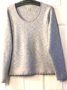 L.L.Bean Sz M Womens Wool Sweater Pullover Light Blue/Ivory/Purple Floral - Picture 1 of 10