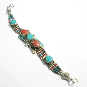 Türkis Koralle Ethno Armband Statement mit Edelsteinen Perlen Handmade Bracelet - Bild 1 von 8